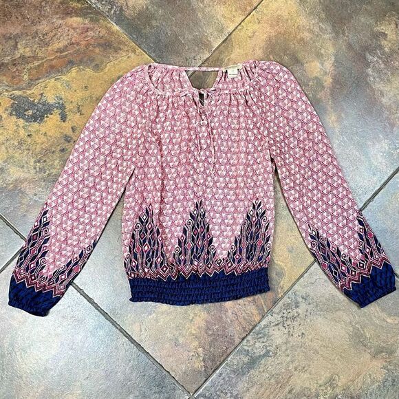Lucky Brand Western Print V-neck Long Sleeve Blouse XS - Picture 5 of 9